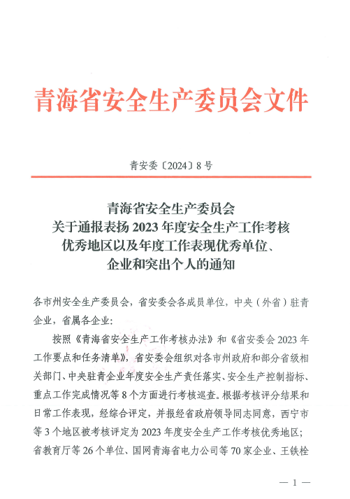 喜報！2023年度安全生產(chǎn)工作優(yōu)秀企業(yè)和突出個人名單揭曉！
